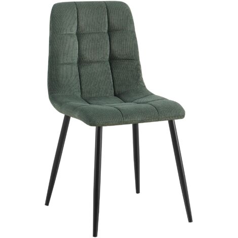 Silla de comedor x1 costura cuadrada pana verde acolchada estructura de metal 100007133