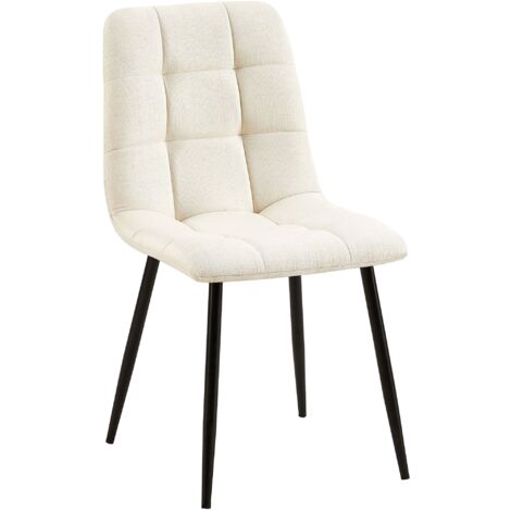 Silla de comedor x1 costura decorativa cuadrada en tela crema y metal negro 100002142