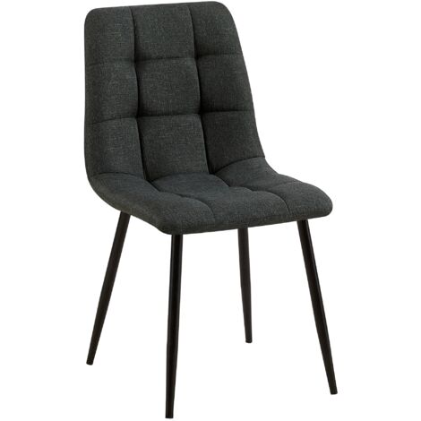 Silla de comedor x1 costura decorativa cuadrada en tela gris oscuro y metal negro 100002137