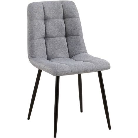 Silla de comedor x1 costura decorativa cuadrada en tela gris y metal negro 100002138