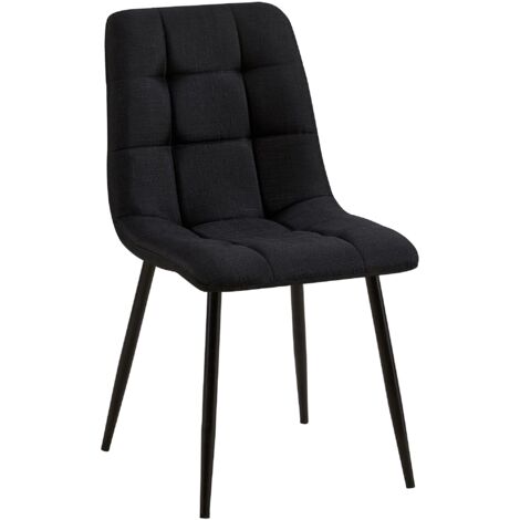 Silla de comedor x1 costura decorativa cuadrada en tela negra y metal negro 100002139