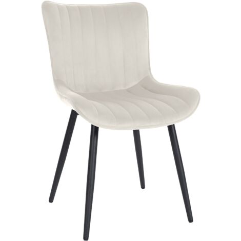 Silla de comedor x1 costura decorativa vertical con patas de metal negro asiento de terciopelo crema 100002261