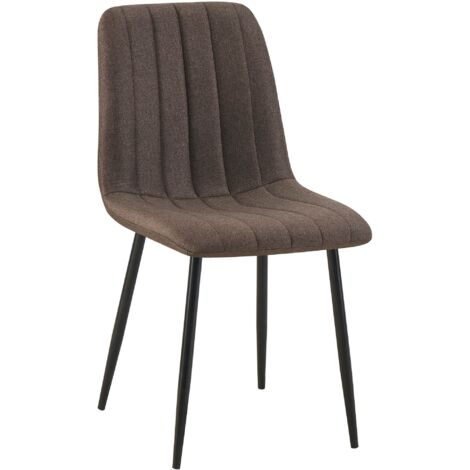 Silla de comedor x1 costura vertical decorativa asiento de tela marrón patas de metal negro 100007271
