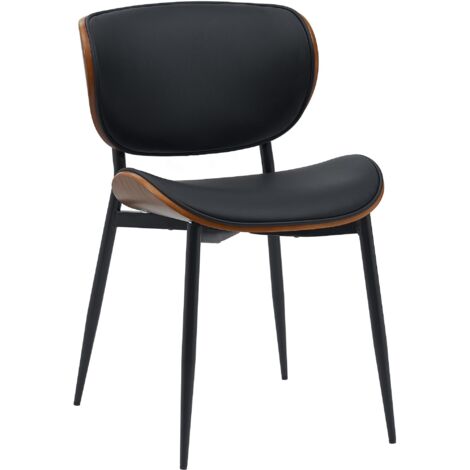 Silla de comedor x1 diseño de piel sintética negra con carcasa de madera de nogal y estructura de metal resistente 100008516