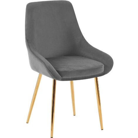 Silla de comedor x1 diseño elegante cómodo y moderno en terciopelo gris oscuro con estructura de metal dorado 100007429