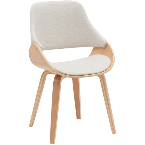 Silla de comedor x1 diseño escandinavo en madera curvada clara y tela crema 100007425