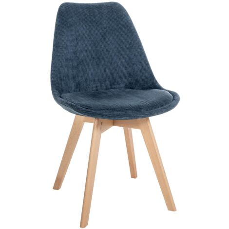 Silla de comedor x1 diseño escandinavo en pana azul y patas de madera clara 100002279