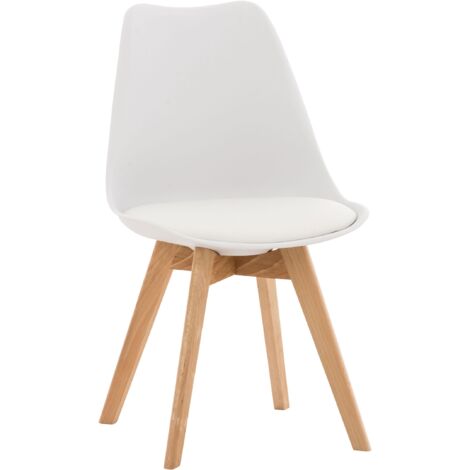 Silla de comedor x1 diseño escandinavo en plástico y PVC blanco y patas de madera clara 100002270