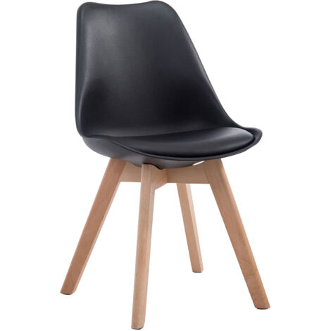 Silla de comedor x1 Diseño escandinavo en PVC y plástico negro y base de 4 patas en madera clara 100003269