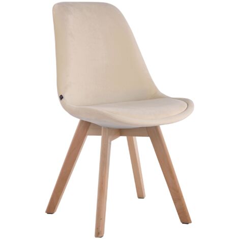 Silla de comedor x1 diseño escandinavo en terciopelo crema y base de 4 patas en madera clara 100003279