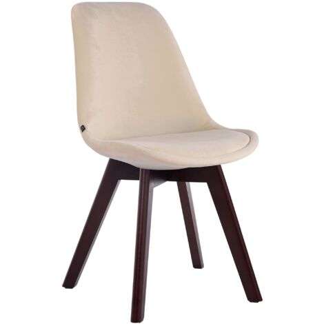Silla de comedor x1 diseño escandinavo en terciopelo crema y base de 4 patas en madera marrón 100003284
