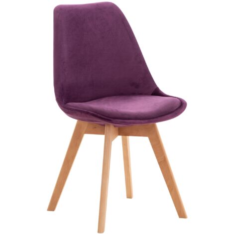 Silla de comedor x1 diseño escandinavo en terciopelo morado y patas de madera clara 100002284