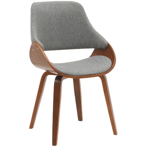 Silla de comedor x1 diseño escandinavo madera curvada color nogal y tela gris 100007707