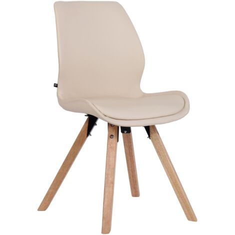 Silla de comedor x1 diseño escandinavo PVC crema con patas de madera cuadradas claras 100007347