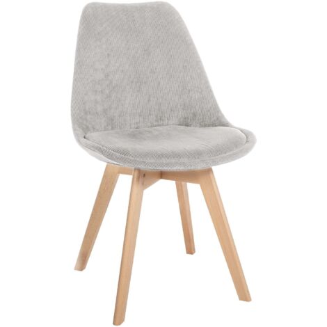 Silla de comedor x1 diseño escandinavo tapizado de pana gris y patas de madera clara 100007270