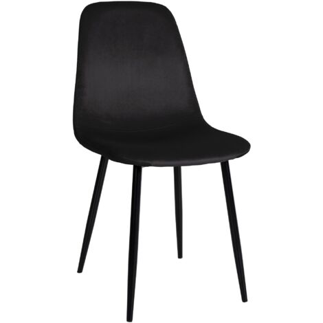 Silla de comedor x1 diseño sencillo con patas de metal negro asiento de terciopelo negro 100002063