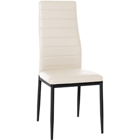 Silla de comedor x1 diseño sencillo en PVC color crema con costuras decorativas estructura de metal negro 100002056
