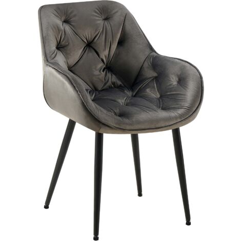 Silla de comedor x1 diseño y asiento moderno en terciopelo antracita y patas de metal negro 100001495
