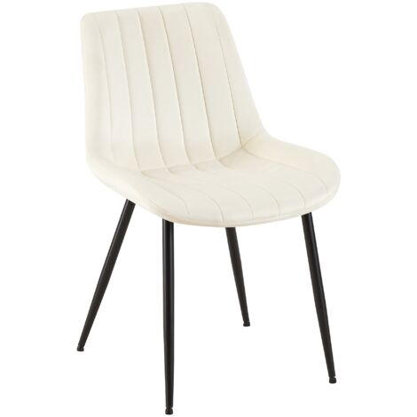 Silla de comedor x1 en terciopelo crema con costura vertical base de metal negro 100002332