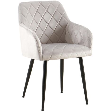 Silla de comedor x1 en terciopelo gris con costuras decorativas de rombos patas negras elegantes y contemporáneas 100007426