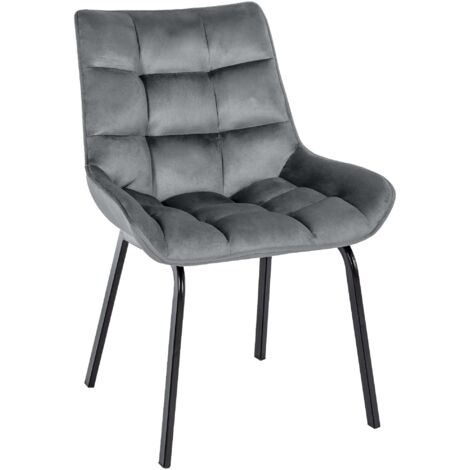 Silla de comedor x1 en terciopelo gris oscuro generosamente acolchada base de metal negro 100007286