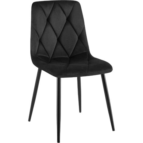 Silla de comedor x1 en terciopelo negro con costuras decorativas de rombos y estructura de metal 100007184