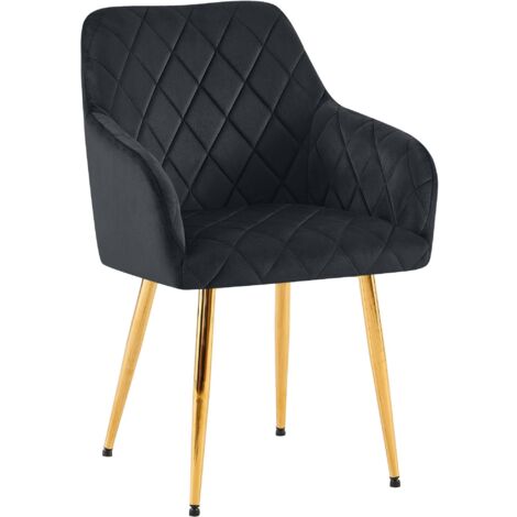 Silla de comedor x1 en terciopelo negro con costuras decorativas elegantes y contemporáneas con estampado de rombos 100007812