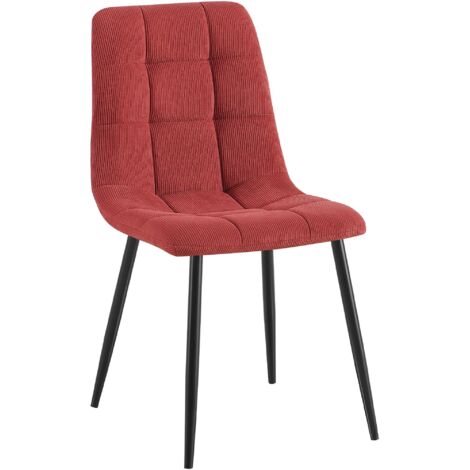 Silla de comedor x1 estilo de diseño en pana burdeos con costuras cuadradas – Patas de metal negro 100007377