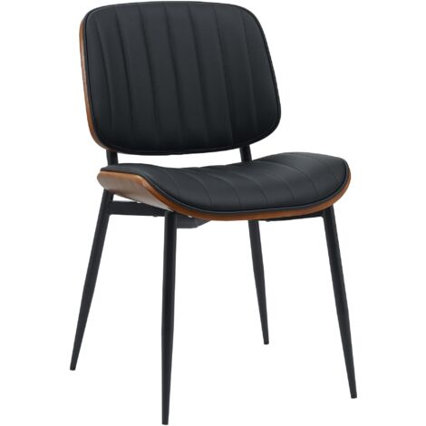 Silla de comedor x1 estilo de diseño en piel sintética negra con madera de nogal curvada – Comodidad y elegancia 100008384