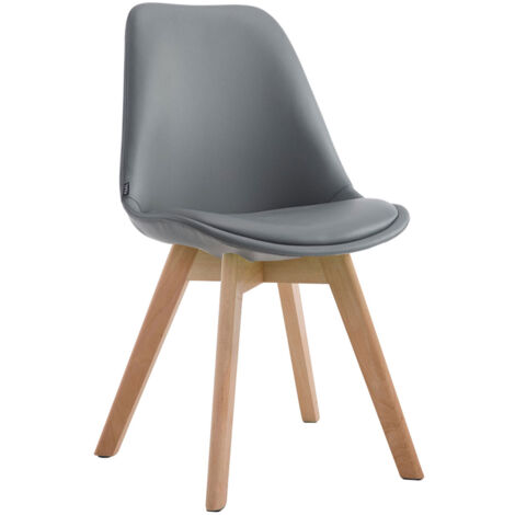 Silla de comedor x1 estilo escandinavo en soporte PVC gris 4 patas madera clara 100003744