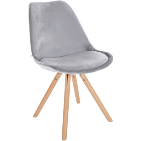 Silla de comedor x1 estilo escandinavo en terciopelo gris claro con patas de madera clara 100001465