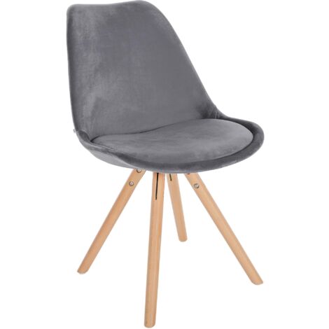 Silla de comedor x1 estilo escandinavo en terciopelo gris con patas de madera clara 100001464