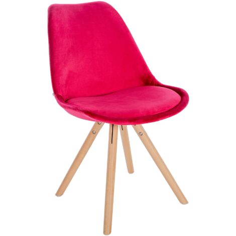 Silla de comedor x1 estilo escandinavo en terciopelo rojo patas madera clara 100001463