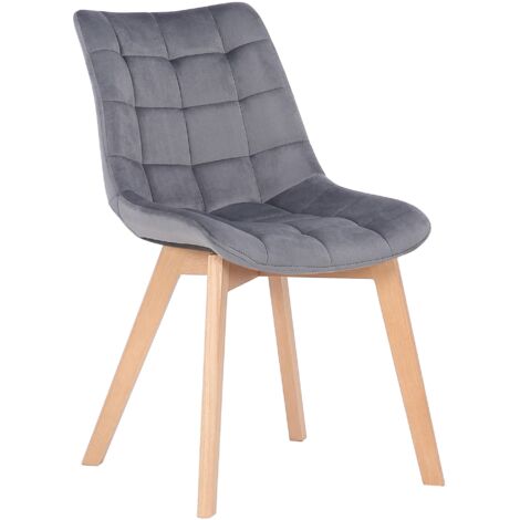Silla de comedor x1 generosamente acolchada en terciopelo gris base de madera 100002083