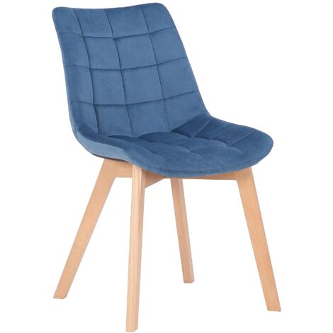 Silla de comedor x1 generoso acolchado en base de madera de terciopelo azul 100002080