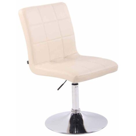 Silla de comedor x1 giratoria regulable en altura costuras cuadradas piel sintética color crema y patas de metal cromado 100008453