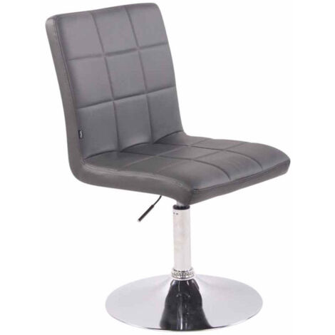 Silla de comedor x1 giratoria regulable en altura costuras cuadradas piel sintética gris y base de metal cromado 100008413