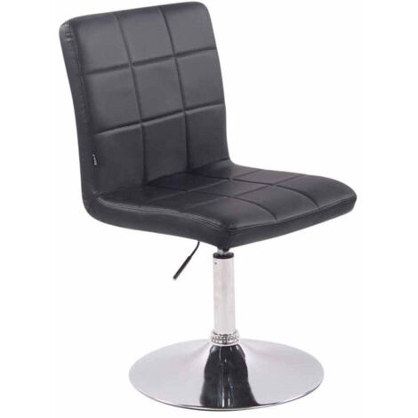 Silla de comedor x1 giratoria regulable en altura costuras cuadradas piel sintética negra y base de metal cromado 100008281