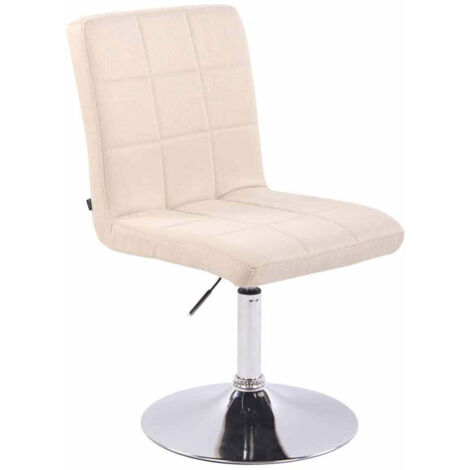 Silla de comedor x1 giratoria regulable en altura costuras cuadradas tela crema y patas de metal cromado 100008536