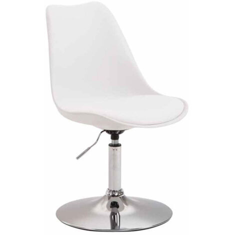 Silla de comedor x1 giratoria regulable en altura de plástico blanco con base de trompeta de metal cromado 100008601