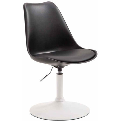 Silla de comedor x1 giratoria regulable en altura de plástico negro con base de trompeta de metal blanco 100008275
