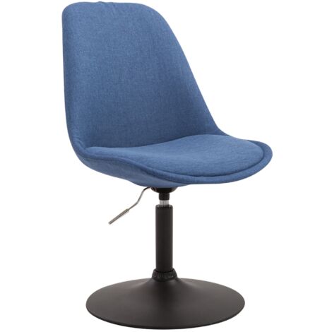 Silla de comedor x1 giratoria regulable en altura en tela azul y pie trompeta de metal negro 100003767