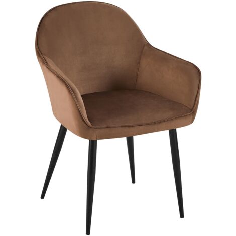 Silla de comedor x1 moderna y cómoda en terciopelo marrón y patas de metal negro 100001994
