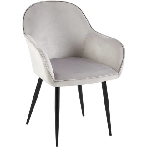 Silla de comedor x1 moderna y confortable en terciopelo gris y patas de metal negro 100001997
