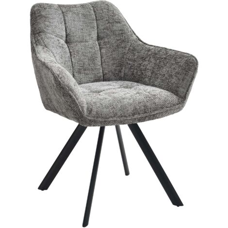 Silla de comedor x1 pespunte cuadrado apoyabrazos de tela gris y base de metal de cuatro patas 100002103