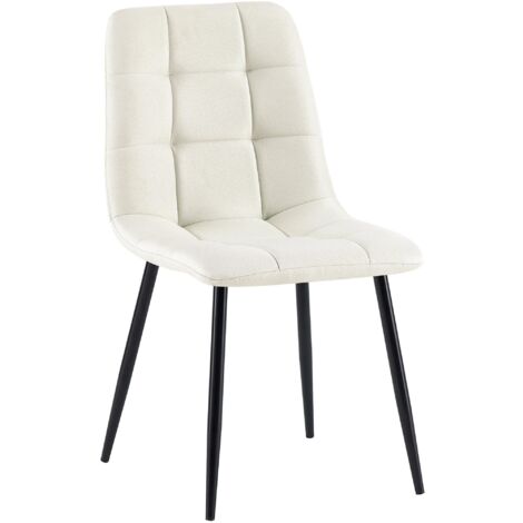 Silla de comedor x1 pespunte cuadrado en tela crema patas de metal negro 100001979