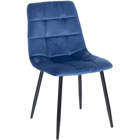 Silla de comedor x1 pespunte cuadrado en terciopelo azul patas metal negro 100001961