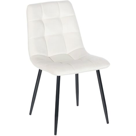 Silla de comedor x1 pespunte cuadrado en terciopelo blanco crema patas metal negro 100001959