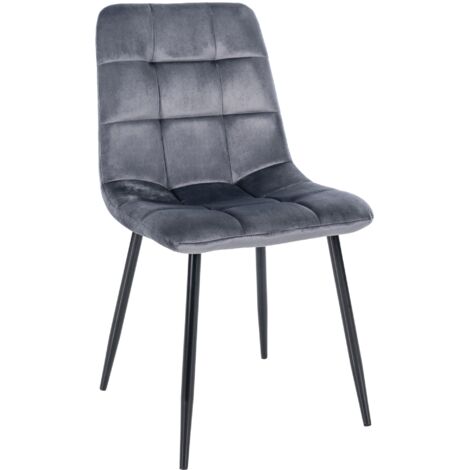 Silla de comedor x1 pespunte cuadrado en terciopelo gris oscuro patas de metal negro 100001963