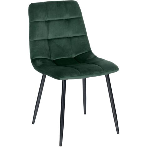 Silla de comedor x1 pespunte cuadrado en terciopelo verde patas de metal negro 100001965